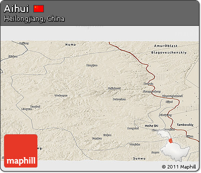 Shaded Relief Panoramic Map of Aihui