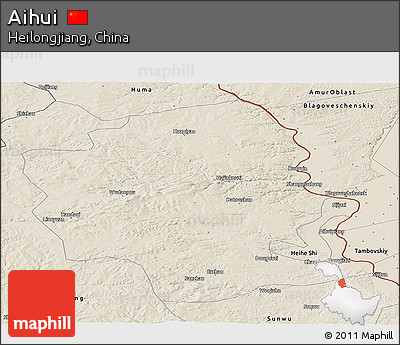Shaded Relief Panoramic Map of Aihui