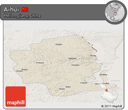 Shaded Relief Panoramic Map of Aihui, lighten