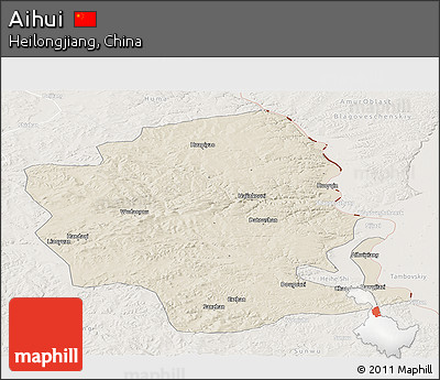 Shaded Relief Panoramic Map of Aihui, lighten