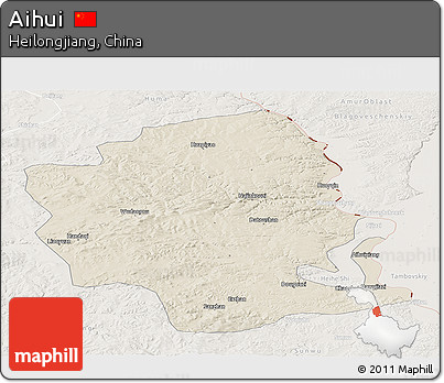 Shaded Relief Panoramic Map of Aihui, lighten
