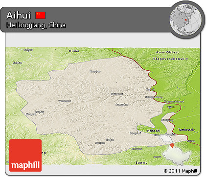 Shaded Relief Panoramic Map of Aihui, physical outside