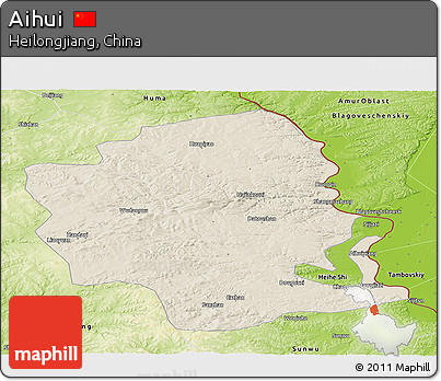 Shaded Relief Panoramic Map of Aihui, physical outside