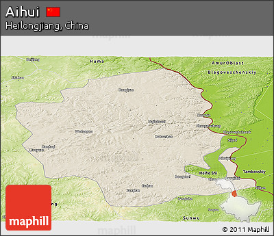 Shaded Relief Panoramic Map of Aihui, physical outside