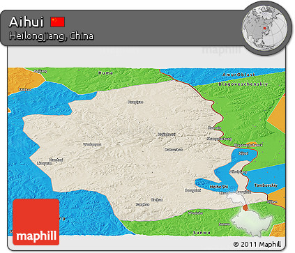 Shaded Relief Panoramic Map of Aihui, political outside