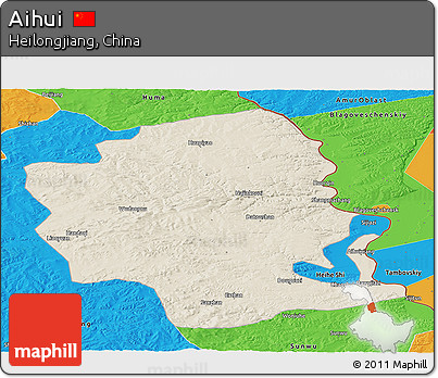 Shaded Relief Panoramic Map of Aihui, political outside