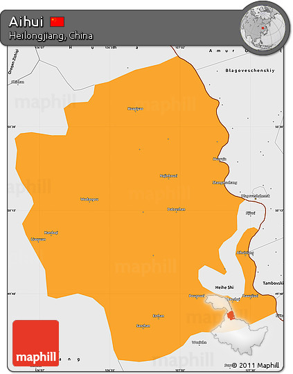Political Simple Map of Aihui, single color outside, borders and labels