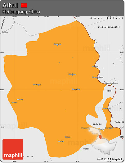 Political Simple Map of Aihui, single color outside, borders and labels
