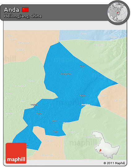 Political 3D Map of Anda, lighten