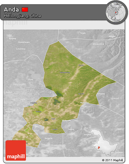 Satellite 3D Map of Anda, lighten, desaturated