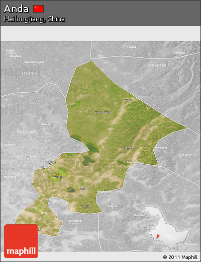 Satellite 3D Map of Anda, lighten, desaturated
