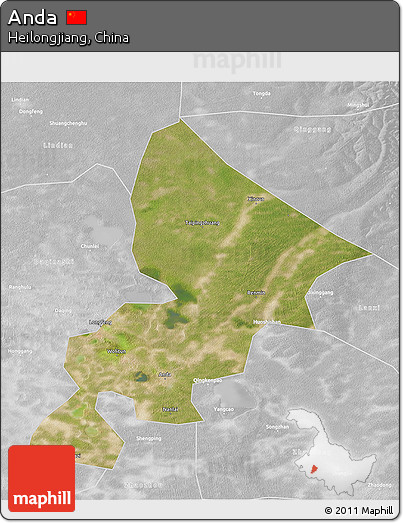 Satellite 3D Map of Anda, lighten, desaturated