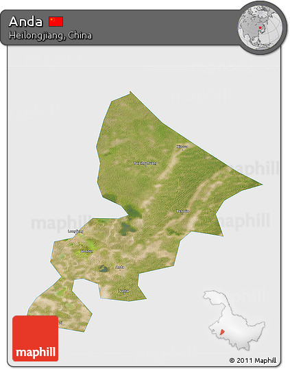 Satellite 3D Map of Anda, single color outside