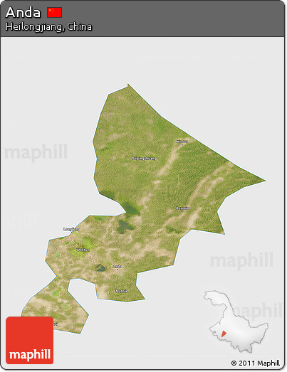 Satellite 3D Map of Anda, single color outside