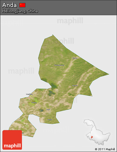 Satellite 3D Map of Anda, single color outside