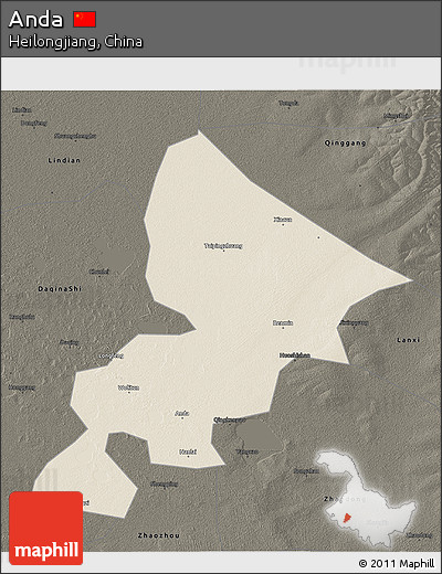 Shaded Relief 3D Map of Anda, darken