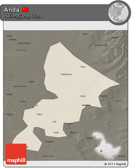 Shaded Relief 3D Map of Anda, darken