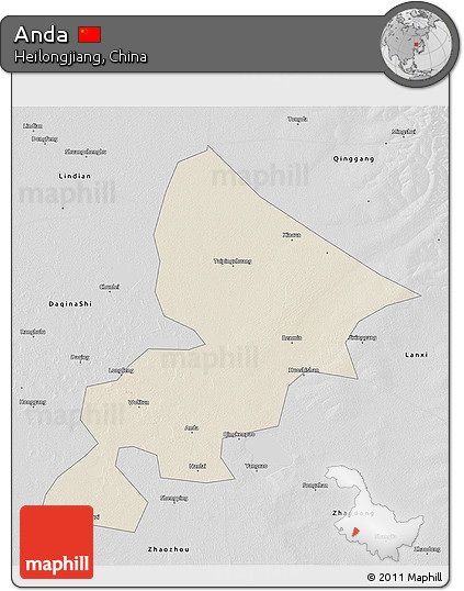 Shaded Relief 3D Map of Anda, desaturated