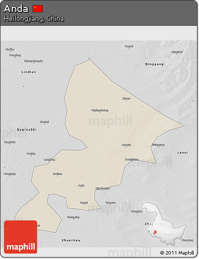 Shaded Relief 3D Map of Anda, desaturated