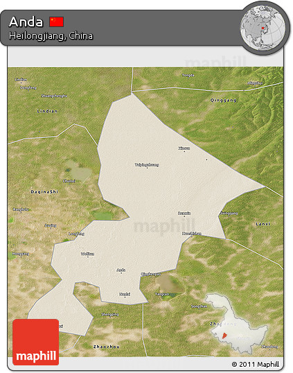 Shaded Relief 3D Map of Anda, satellite outside
