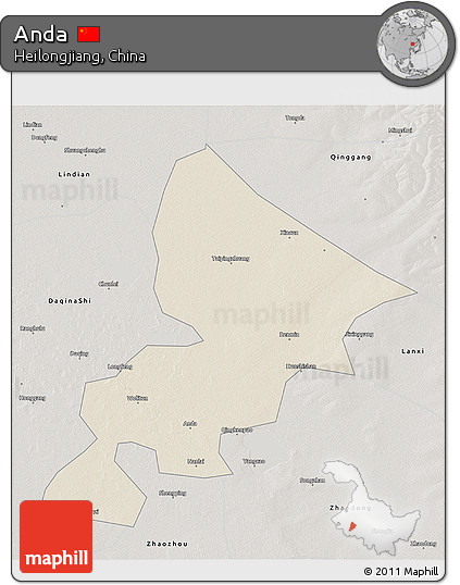 Shaded Relief 3D Map of Anda, semi-desaturated