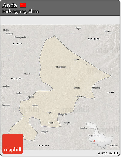 Shaded Relief 3D Map of Anda, semi-desaturated