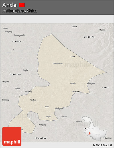 Shaded Relief 3D Map of Anda, semi-desaturated
