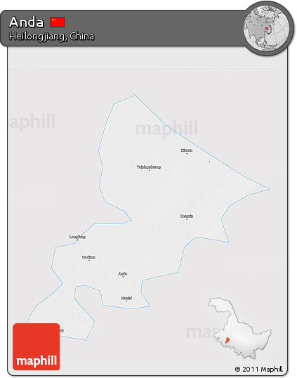 Silver Style 3D Map of Anda, single color outside