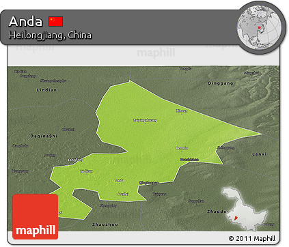 Physical Panoramic Map of Anda, darken, semi-desaturated