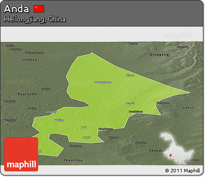 Physical Panoramic Map of Anda, darken, semi-desaturated
