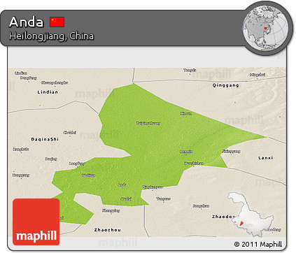 Physical Panoramic Map of Anda, shaded relief outside