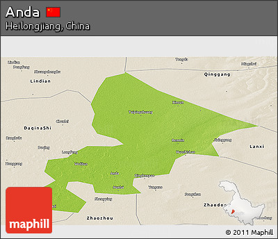 Physical Panoramic Map of Anda, shaded relief outside