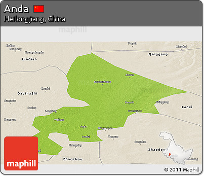 Physical Panoramic Map of Anda, shaded relief outside