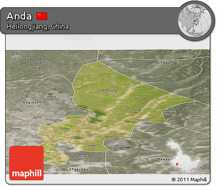 Satellite Panoramic Map of Anda, semi-desaturated