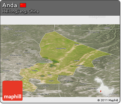 Satellite Panoramic Map of Anda, semi-desaturated