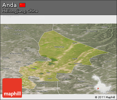 Satellite Panoramic Map of Anda, semi-desaturated
