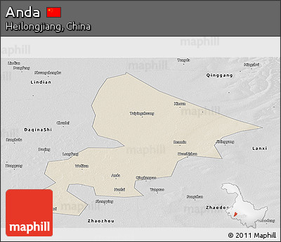 Shaded Relief Panoramic Map of Anda, desaturated