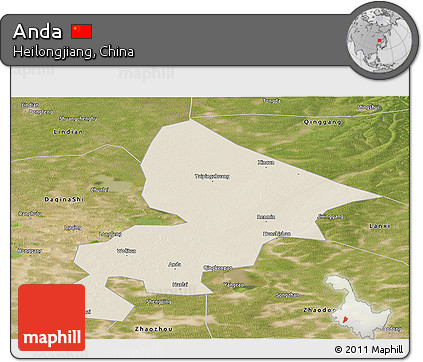 Shaded Relief Panoramic Map of Anda, satellite outside