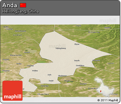 Shaded Relief Panoramic Map of Anda, satellite outside