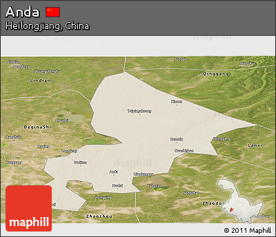 Shaded Relief Panoramic Map of Anda, satellite outside