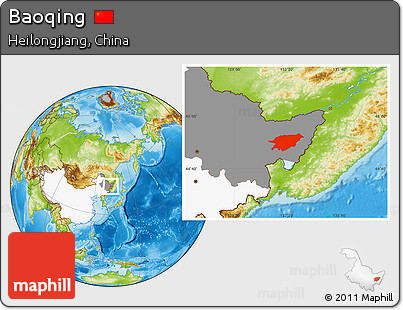 Physical Location Map of Baoqing, highlighted country, highlighted parent region