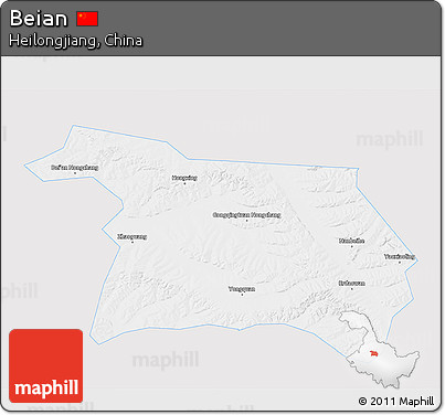 Silver Style 3D Map of Beian, single color outside