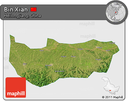 Satellite 3D Map of Bin Xian, single color outside