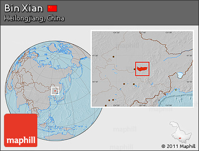Gray Location Map of Bin Xian, hill shading