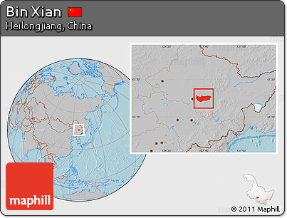 Gray Location Map of Bin Xian, hill shading