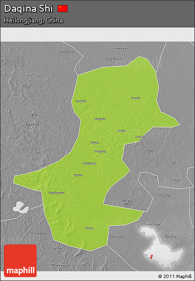 Physical 3D Map of Daqina Shi, desaturated