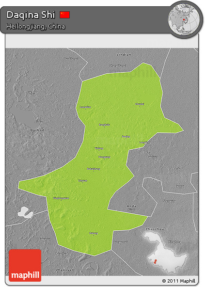Physical 3D Map of Daqina Shi, desaturated