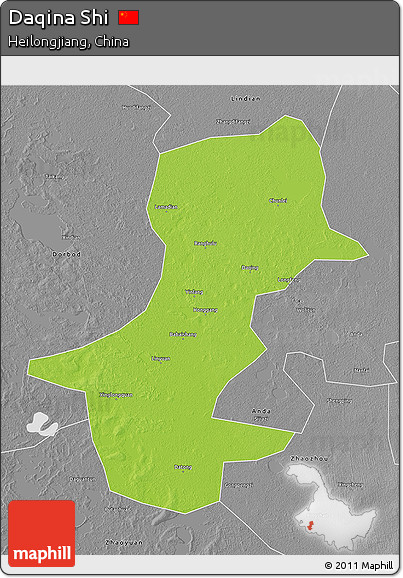 Physical 3D Map of Daqina Shi, desaturated