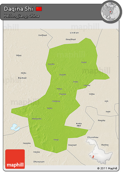 Physical 3D Map of Daqina Shi, shaded relief outside
