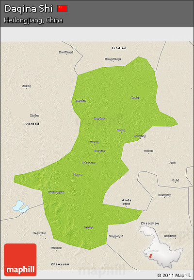 Physical 3D Map of Daqina Shi, shaded relief outside